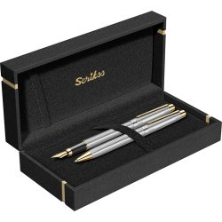 Scrikss - Scrikss Venüs 722 Gold Krom Tükenmez + Dolma Kalem Lüks Kalem Takımı