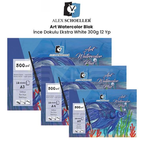 Alex Schoeller Art Watercolor Blok İnce Dokulu Ekstra White 300g 12 Yp