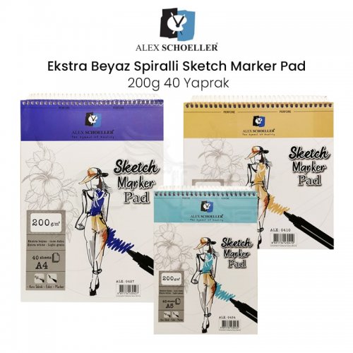 Alex Schoeller Ekstra Beyaz Spiralli Sketch Marker Pad 200g 40 Yaprak