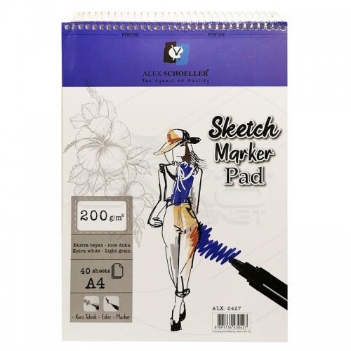 Alex Schoeller Ekstra Beyaz Spiralli Sketch Marker Pad 200g 40 Yaprak