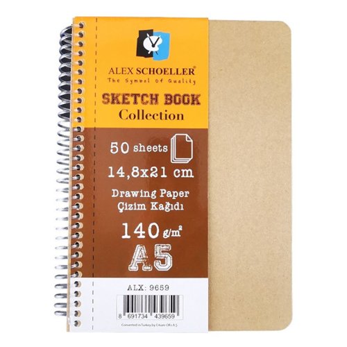 Alex Schoeller Sketch Book Drawing Paper Spiralli Eskiz Defteri 140g A5 50 Yaprak