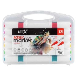 Rich Art-X Acrylic Duo Marker Çift Uçlu Su Bazlı Boyama Kalemi 12li Set - Thumbnail