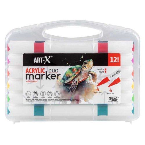 Rich Art-X Acrylic Duo Marker Çift Uçlu Su Bazlı Boyama Kalemi 12li Set