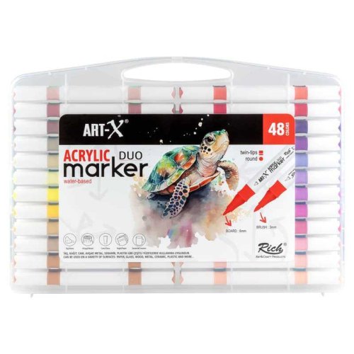 Rich Art-X Acrylic Duo Marker Çift Uçlu Su Bazlı Boyama Kalemi 48li Set