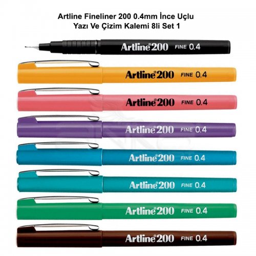 Artline Fineliner 200 0.4mm İnce Uçlu Yazı Ve Çizim Kalemi 8li Set 1