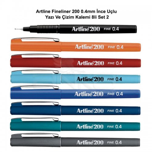 Artline Fineliner 200 0.4mm İnce Uçlu Yazı Ve Çizim Kalemi 8li Set 2