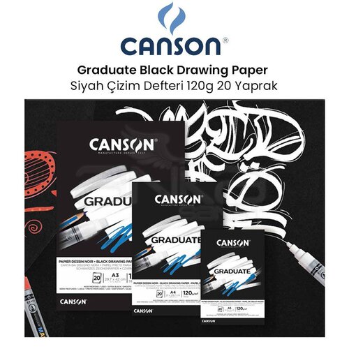 Canson Graduate Black Drawing Paper Siyah Çizim Defteri 120g 20 Yaprak