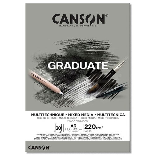 Canson Graduate Mixed Media Grey Çizim Defteri 220g 30 Yaprak