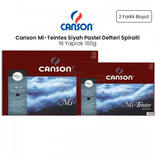 Canson Mi-Teintes Siyah Pastel Defteri Spiralli 16 Yaprak 160g