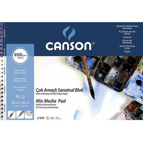 Canson Mix Media Spiralli Çizim Defteri 15 Yaprak 200g