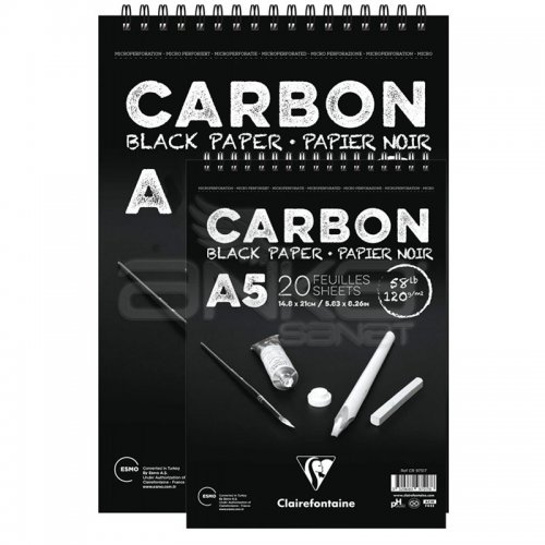 Clairefontaine Carbon Black Paper Üstten Spiralli 120g 20 Yaprak