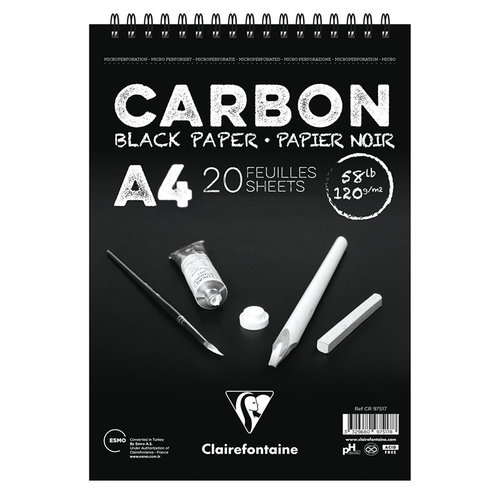 Clairefontaine Carbon Black Paper Üstten Spiralli 120g 20 Yaprak