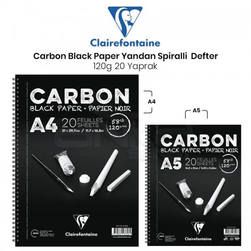 Clairefontaine Carbon Black Paper Yandan Spiralli 120g 20 Yaprak