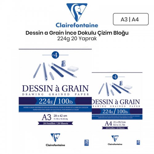 Clairefontaine Dessin a Grain İnce Dokulu Çizim Bloğu 224g 20 Yaprak