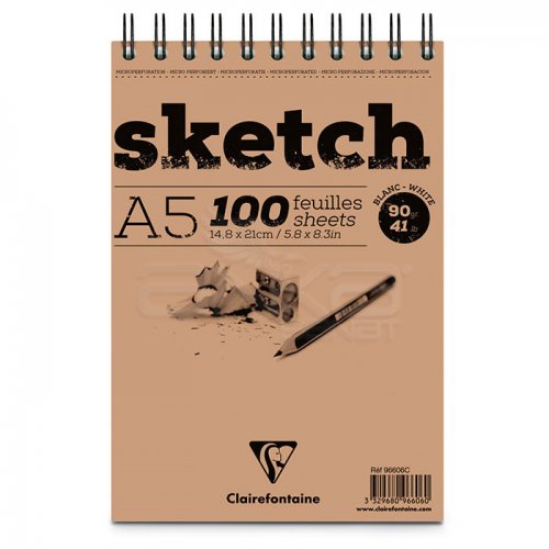 Clairefontaine Esquisse Blanc Sketch Blok 90g Kısa Kenarı Spiralli A5 100 Yaprak