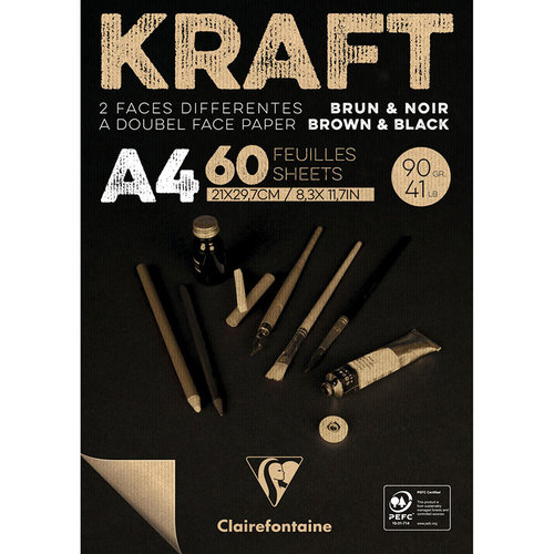 Clairefontaine Kraft Kahverengi ve Siyah Çizim Bloğu 90g 60 Yaprak