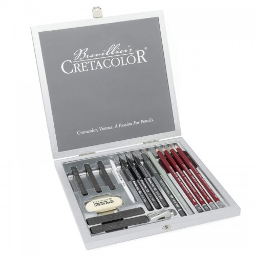 Cretacolor Silver Box Premium Eskiz Seti Ahşap Kutu 17li 40017