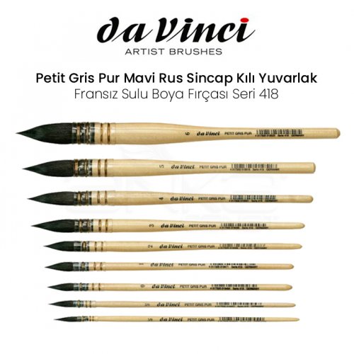 Da Vinci Petit Gris Pur Mavi Rus Sincap Kılı Yuvarlak Fransız Sulu Boya Fırçası Seri 418