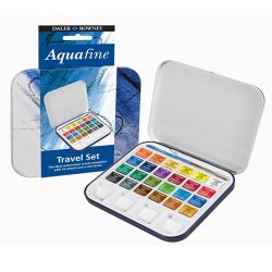 Daler Rowney - Daler Rowney Aquafine Sulu Boya Travel Set Yarım Tablet 24lü (1)