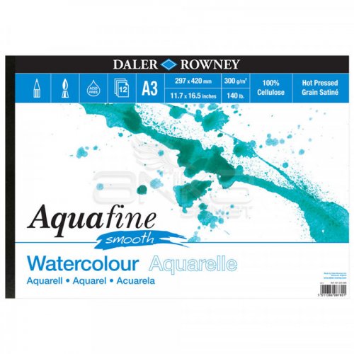 Daler Rowney Aquafine Sulu Boya Blok Hot Pressed 300g 12 Yaprak A3