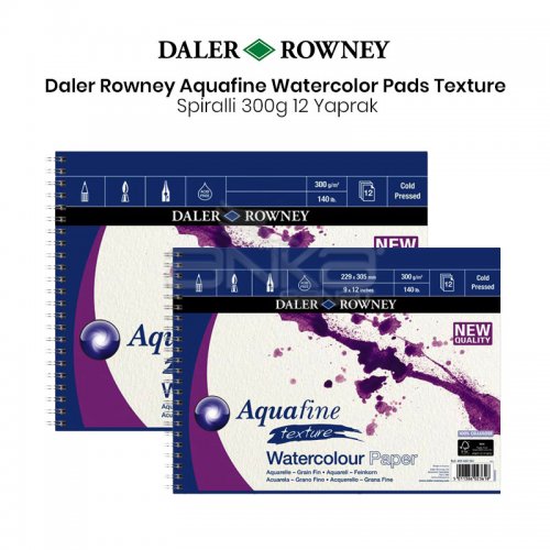 Daler Rowney Aquafine Watercolor Pads Texture Spiralli 12 Yaprak 300g