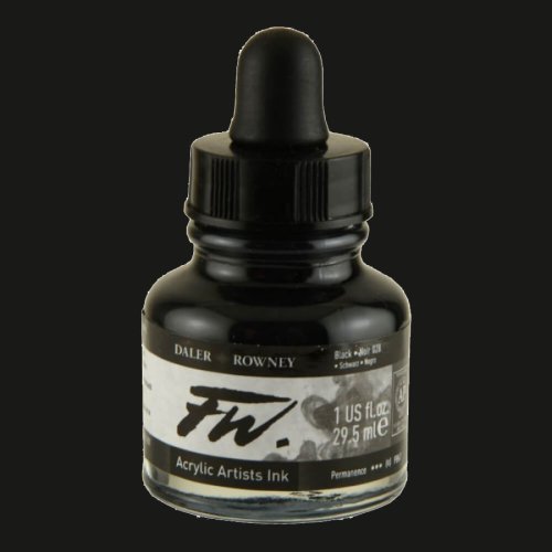 Daler Rowney FW Acrylic Artist Ink 29.5ml Cam Şişe Black India 028 - 028 Black India