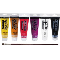 Anka Art - Daler Rowney Graduate Akrilik Boya 120ml 6lı Set 1 + Fırça Hediyeli