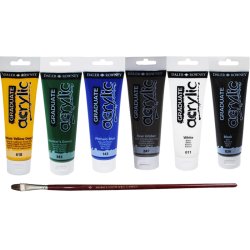 Anka Art - Daler Rowney Graduate Akrilik Boya 120ml 6lı Set 2 + Fırça Hediyeli