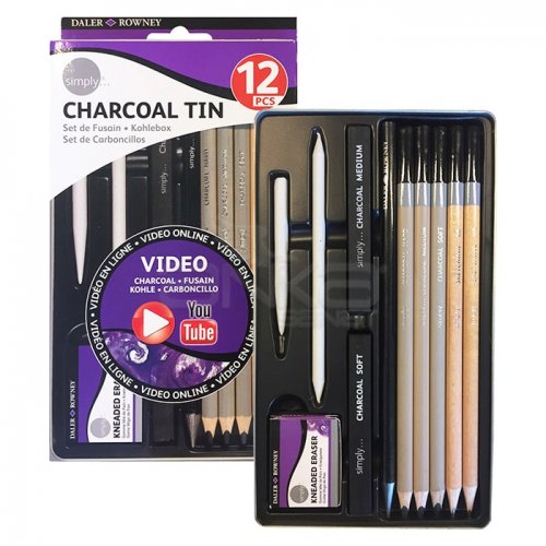 Daler Rowney Simply Charcoal Tin 12li Set