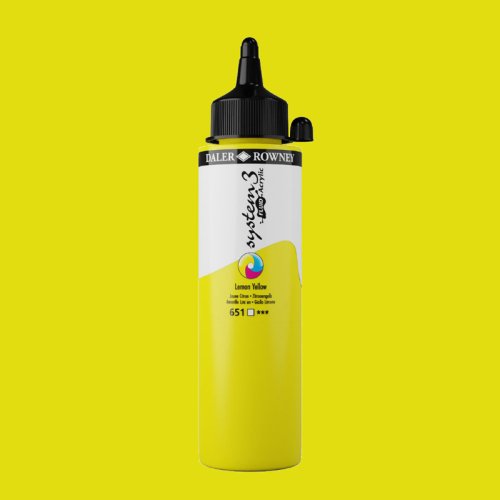 Daler Rowney System 3 Fluid Acrylic 250ml No:651 Lemon Yellow