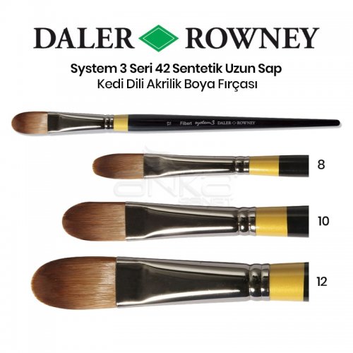 Daler Rowney System 3 Seri 42 Sentetik Uzun Sap Kedi Dili Fırça