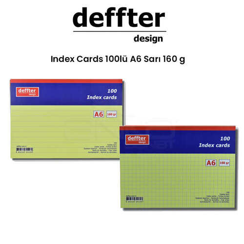 Deffter Index Cards 100lü A6 Sarı 160g