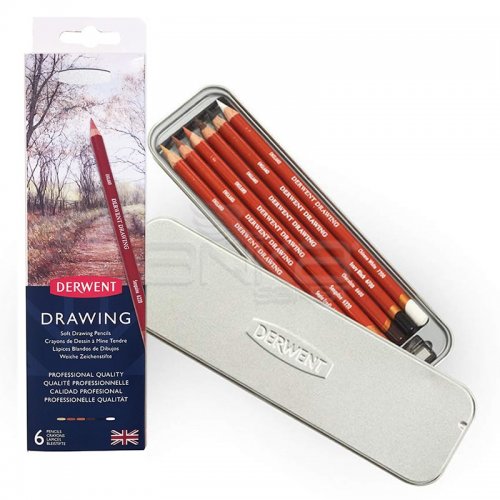 Derwent Drawing Yağlı Eskiz Kalemi 6lı Set Metal Kutu