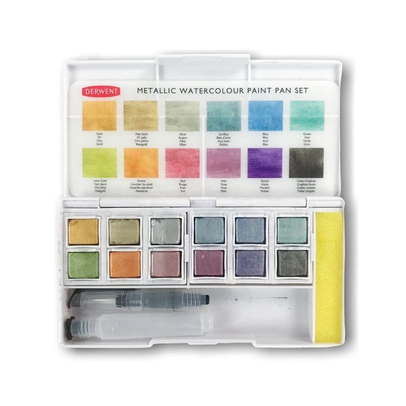 Derwent Metallic Paint Pan Set Fırça ve Süngerli 12li 2305657 - Thumbnail