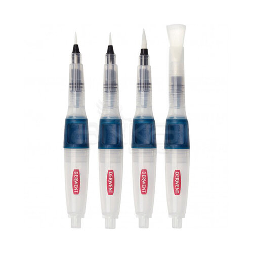 Derwent Push Button Waterbrush Hazneli Sulu Boya Fırçası 4lü Set