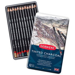 Derwent - Derwent Tinted Charcoal Sulandırılabilen Renkli Füzen Kalem 12li Set