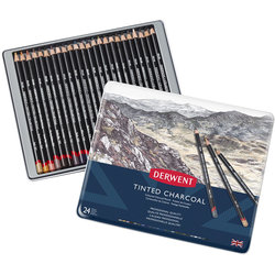 Derwent - Derwent Tinted Charcoal Sulandırılabilen Renkli Füzen Kalem 24lü Set