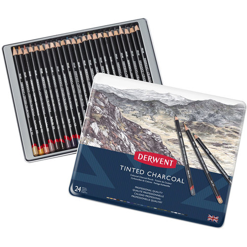 Derwent Tinted Charcoal Sulandırılabilen Renkli Füzen Kalem 24lü Set