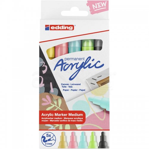 Edding 5100 Akrilik Marker Kalem 2-3mm Yuvarlak Uç 5li Pastel Renkler