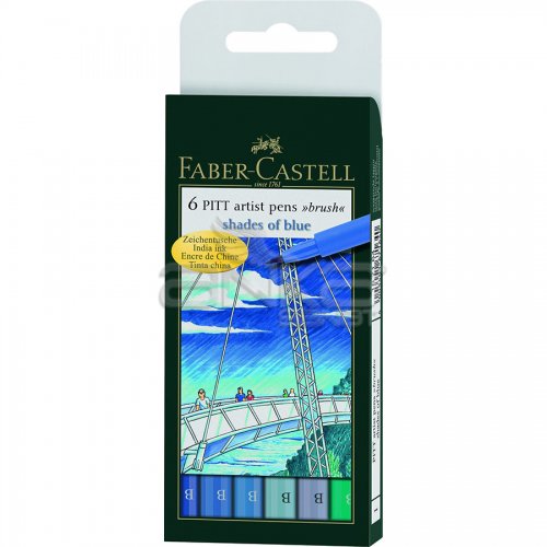 Faber Castell 6 Pitt Artist Pen Fırça Uçlu Çizim Kalemi Blue of Shades