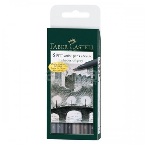 Faber Castell 6 Pitt Artist Pen Fırça Uçlu Çizim Kalemi Grey Tones