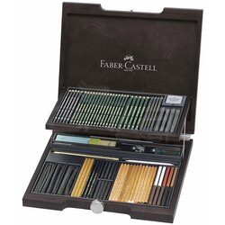 Faber Castell - Faber Castell Pitt Monochrome Set 85 Parça Ahşap Kutu 112971