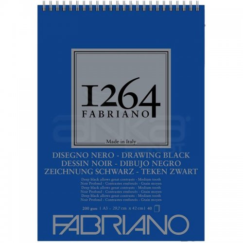 Fabriano 1264 Drawing Black Paper Siyah Çizim Defteri Üstten Spiralli 200g