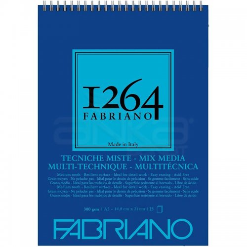 Fabriano 1264 Mix Media Çok Amaçlı Çizim Defteri Üstten Spiralli 300g