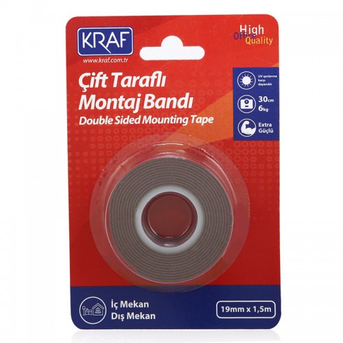 Kraf Montaj Bandı Çift Taraflı Extra Güçlü Dış Mekan 19mmx1,5m