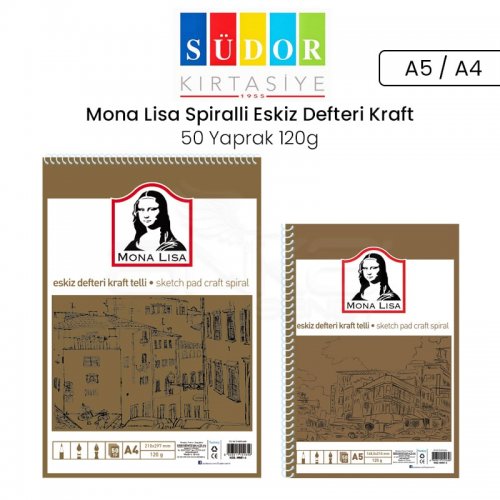 Mona Lisa Spiralli Eskiz Defteri Kraft 50 Yaprak 120g