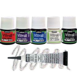 Anka Art - Pebeo Vitrail Şeffaf Cam Boyası 45ml + Cam Kontürü Seti 6lı Set 1