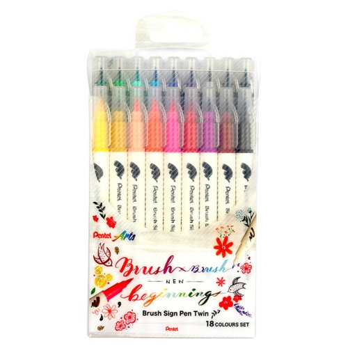 Pentel Brush Sign Pen Twin Fırça Uçlu Kalem 18li Set