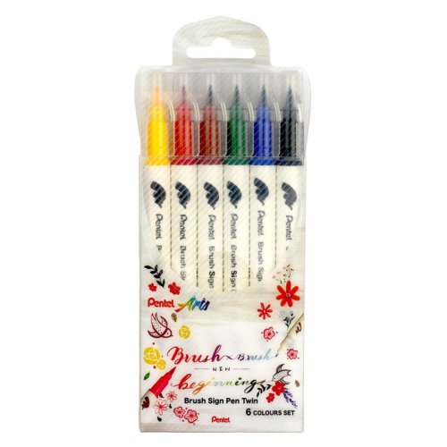 Pentel Brush Sign Pen Twin Fırça Uçlu Kalem 6lı Set