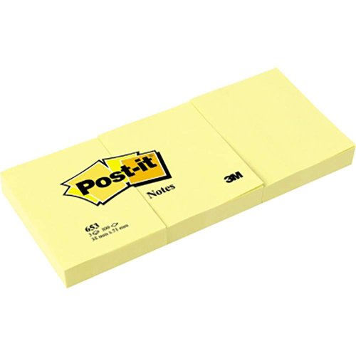 3M Post-it Yapışkanlı Not Kağıdı 653-38x51 3lü Sarı